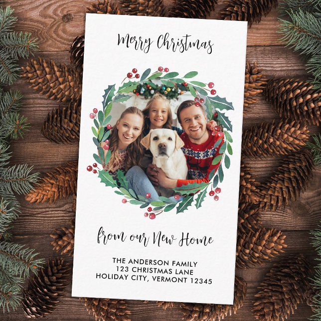 New Home Custom Photo Greenery Holiday Moving Enclosure Card (Creator Uploaded)