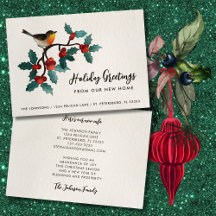 New Home Cute Bird Holly Berries Christmas Moving