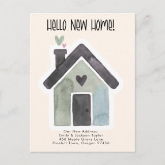 New Home - Cute New Address Watercolor Door Announcement Postcard
