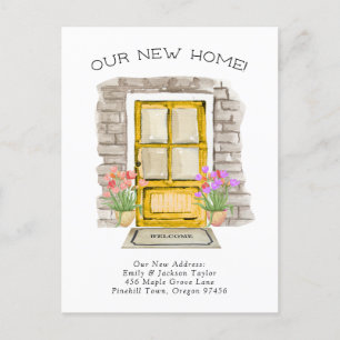 New Home - Cute New Address Watercolor Door  Announcement Postcard