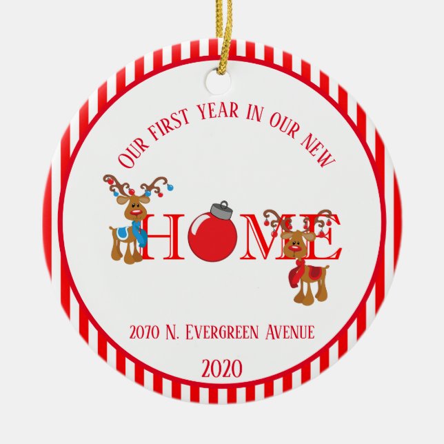 New Home First Year Reindeer Ceramic Tree Decoration (Front)