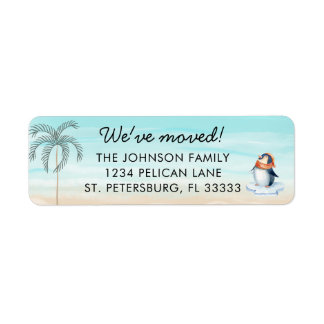 New Home Florida Beach Cute Penguin Return Address