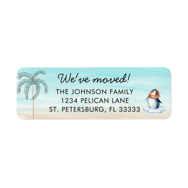 New Home Florida Beach Cute Penguin Return Address (Front)