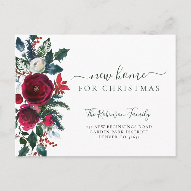 New home for Christmas holiday moving Announcement Postcard (Front)