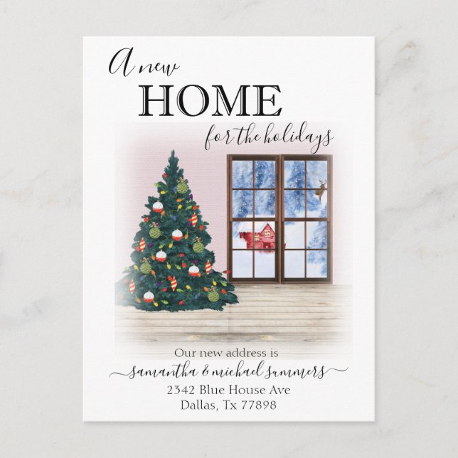 New Home for Holidays  Watercolor Announcement Postcard (Front)