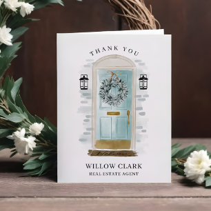 New Home For the Holidays Aqua Watercolor Door Holiday Card
