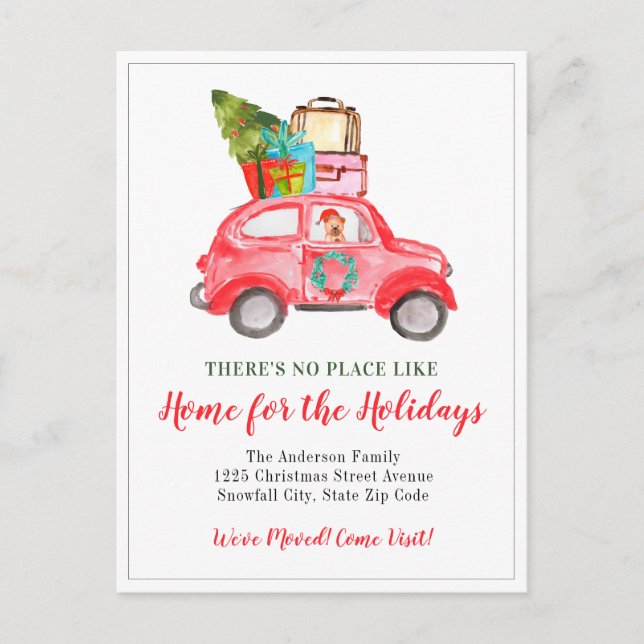 New Home For the Holidays Christmas Car Moving Announcement Postcard (Front)
