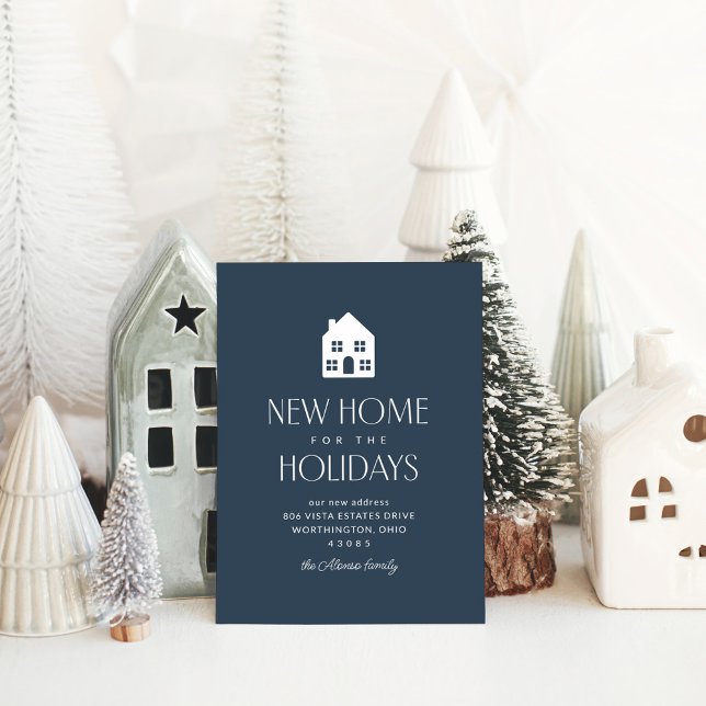 New home for the holidays classic navy Christmas Holiday Postcard (Creator Uploaded)
