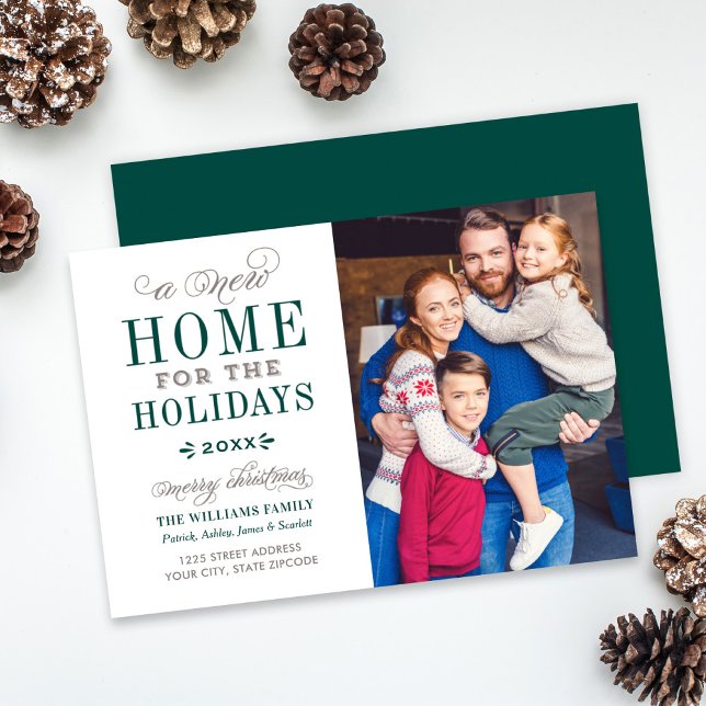 New Home for the Holidays Elegant Dark Green Photo Holiday Card (Creator Uploaded)