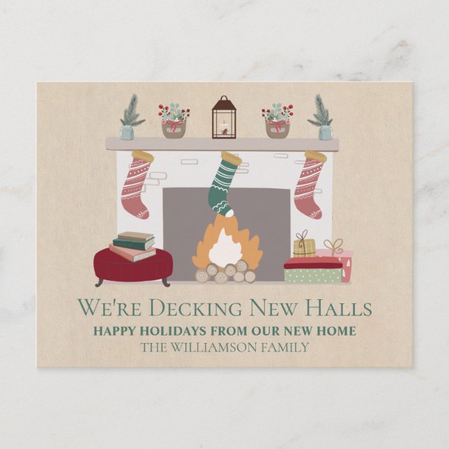 New Home for the Holidays | Fireplace & Stocking Postcard (Front)
