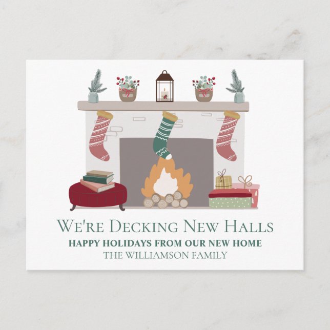 New Home for the Holidays | Fireplace & Stockings Postcard (Front)