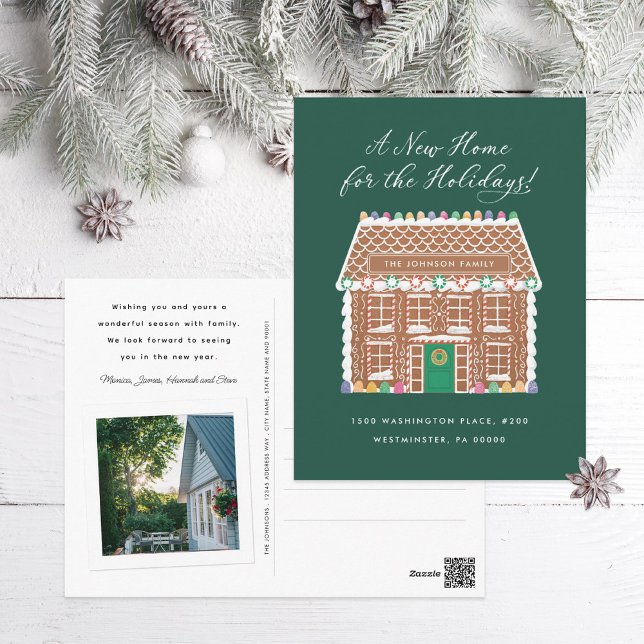 New Home for the Holidays Gingerbread House Holiday Postcard (Creator Uploaded)