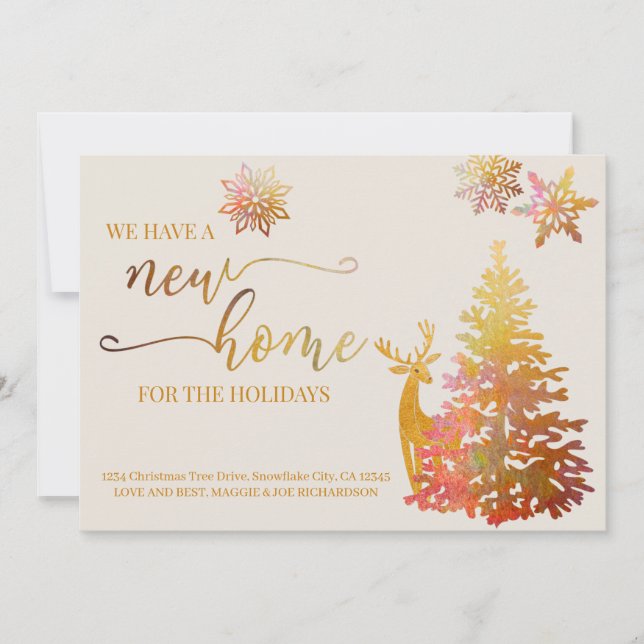 New Home for the Holidays Gold Christmas Tree Announcement (Front)