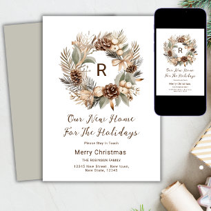 New Home For The Holidays Monogram Winter Wreath  Holiday Card
