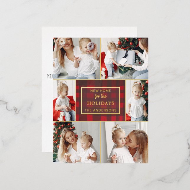 New Home for the Holidays Moving Photo Foil Holiday Postcard (Front/Back)
