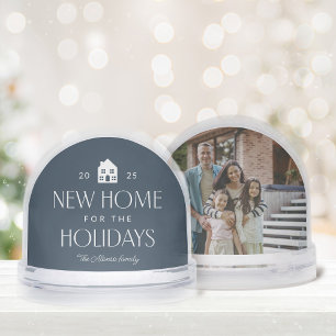 New home for the holidays navy blue one photo snowglobe