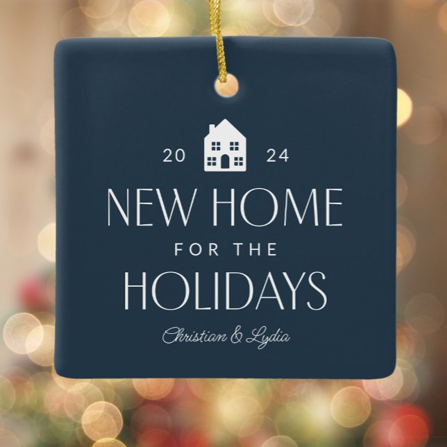 New home for the holidays navy photo Christmas Ceramic Ornament (Creator Uploaded)