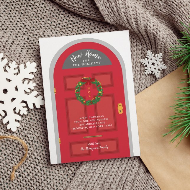 New Home for the Holidays Red Door Moving Holiday Card (Creator Uploaded)