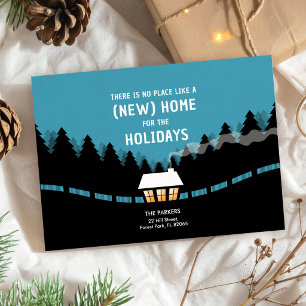 New home for the holidays with house in the woods card