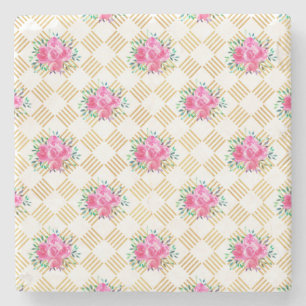 New Home Gift Gold And Pink Floral Pillows Stone Coaster