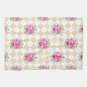 New Home Gift Gold And Pink Floral Pillows Tea Towel