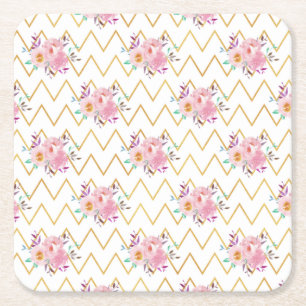 New Home Gift Purple And Green Floral Fabric Square Paper Coaster
