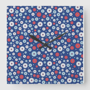 New Home Gift Red and White Ditsy Floral Square Wall Clock