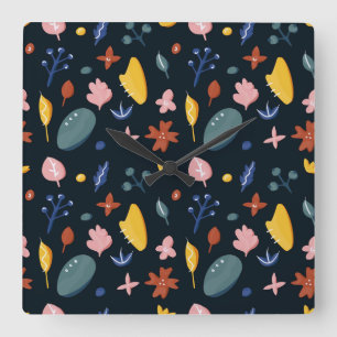 New Home Gift Seamless Abstract Floral Square Wall Clock