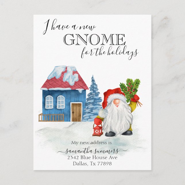 New Home Gnome Holiday Moving Announcement  Postcard (Front)