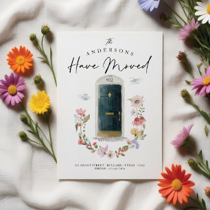 New Home Green Watercolor Door Wildflower Floral Announcement