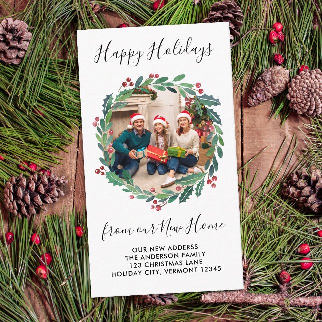 New Home Greenery Wreath Custom Photo Moving Enclosure Card (Creator Uploaded)