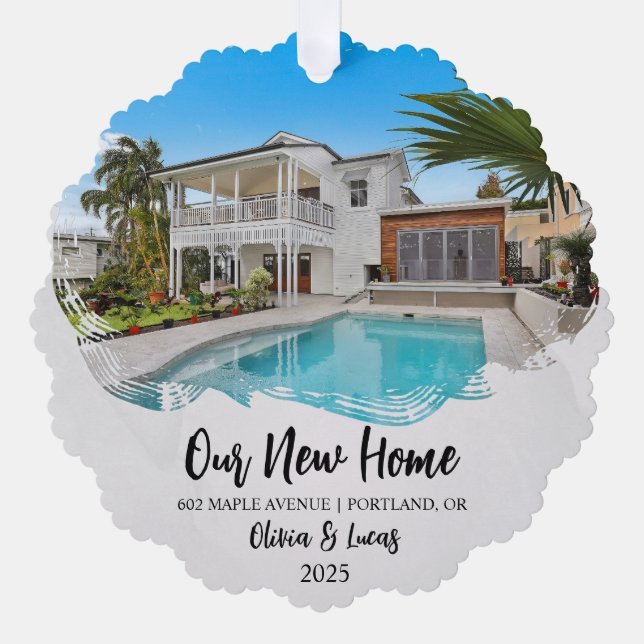 New Home Grunge Photo Open House Housewarming  Tree Decoration Card (Front)