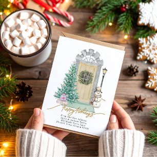 New Home - Happy Holidays Christmas Door Moving  Announcement Postcard