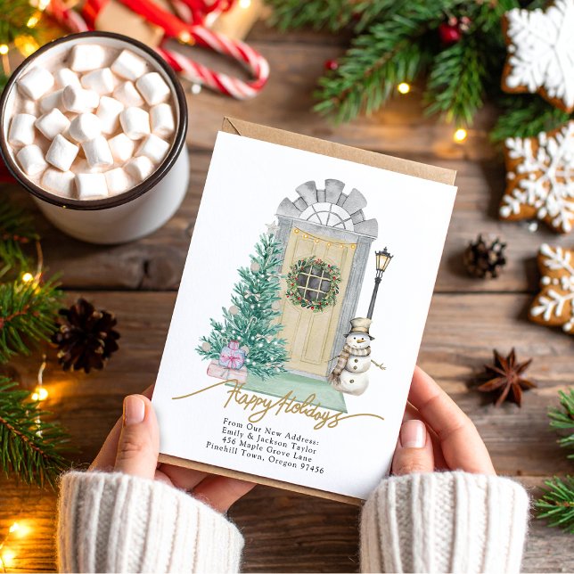 New Home - Happy Holidays Christmas Door Moving  Announcement Postcard (Creator Uploaded)