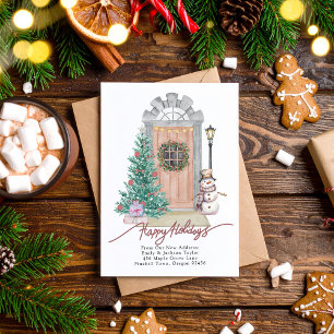 New Home - Happy Holidays Christmas Door Moving Announcement Postcard