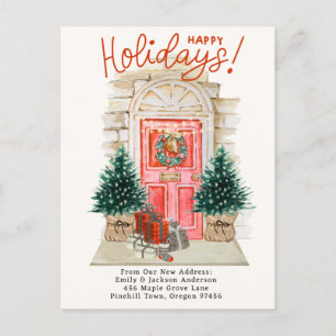 New Home - Holidays Christmas Door Moving  A Announcement Postcard
