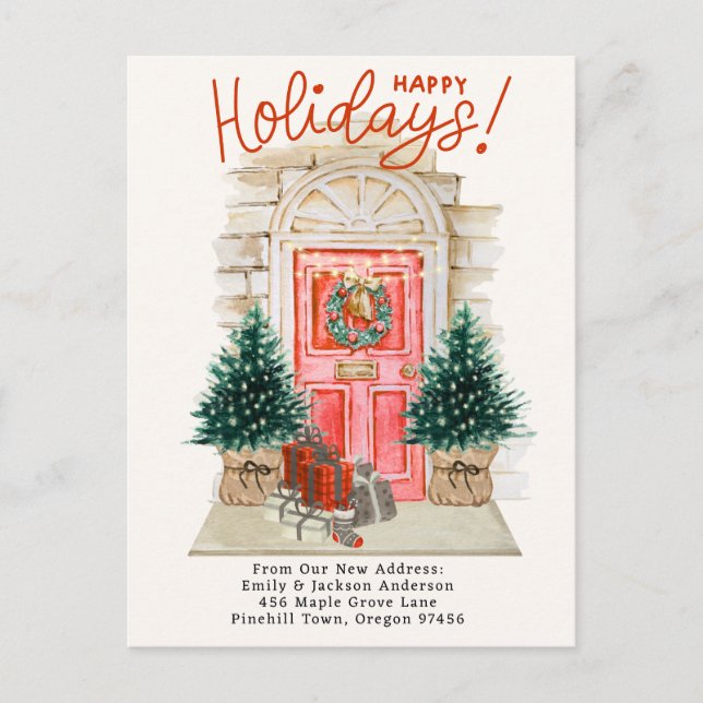 New Home - Holidays Christmas Door Moving  A Announcement Postcard (Front)