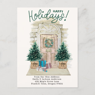 New Home - Holidays Christmas Door Moving  A Announcement Postcard