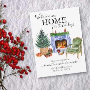 New Home Holidays Moving Announcement Watercolor Postcard