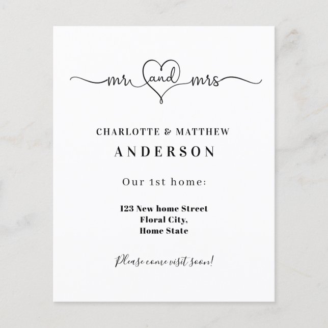 New home just married address moving announcement flyer (Front)