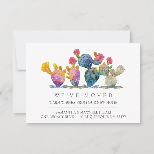 New Home Moving Announcement Watercolor Cactus (Front)