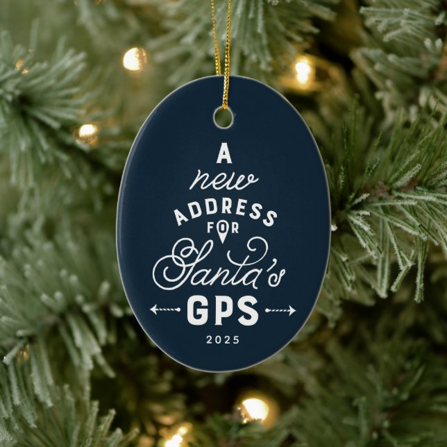 New home navy blue one photo Christmas Ceramic Tree Decoration (Tree)