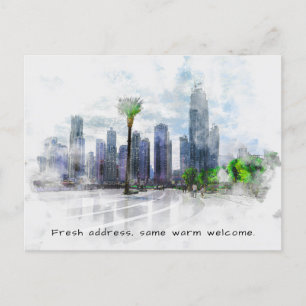 New Home - New Address Modern City Announcement Postcard