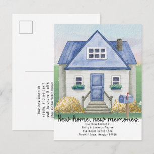 New Home - New Address Watercolor House Announcement Postcard