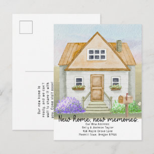 New Home - New Address Watercolor House Announcement Postcard