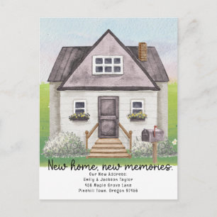 New Home - New Address Watercolor House Announcement Postcard