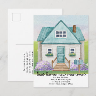 New Home - New Address Watercolor House Announcement Postcard