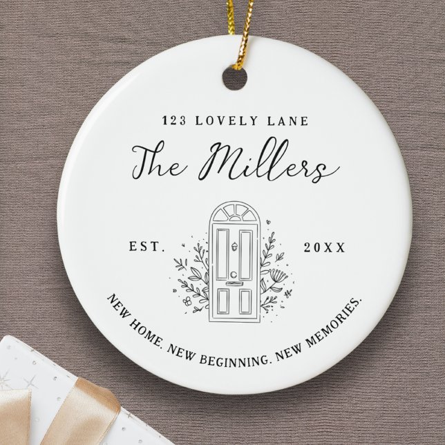 New Home New Beginning Address Photo Custom Ceramic Tree Decoration (New Home Ornament Personalized Address Custom Housewarming Gift Family Name New Beginning Photo EST)