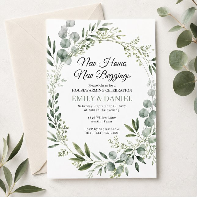 New Home New Beginnings Eucalyptus Housewarming Invitation (Creator Uploaded)