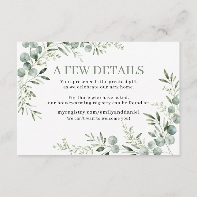 New Home New Beginnings Eucalyptus Registry Enclosure Card (Front)